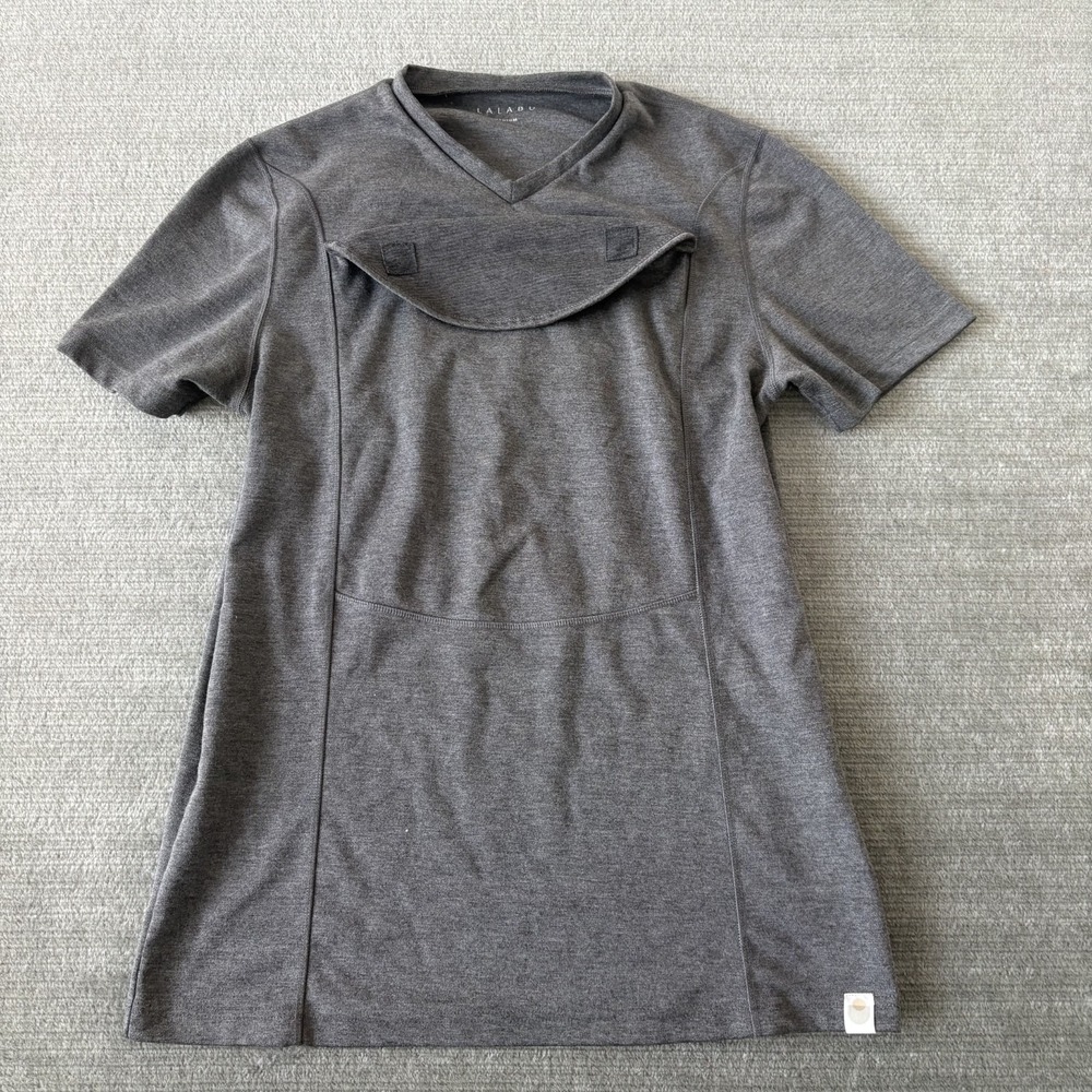 Lalabu Dad Shirt Mens M Gray Kangaroo Pouch Baby Soothe‎ Tee Short Sleeve